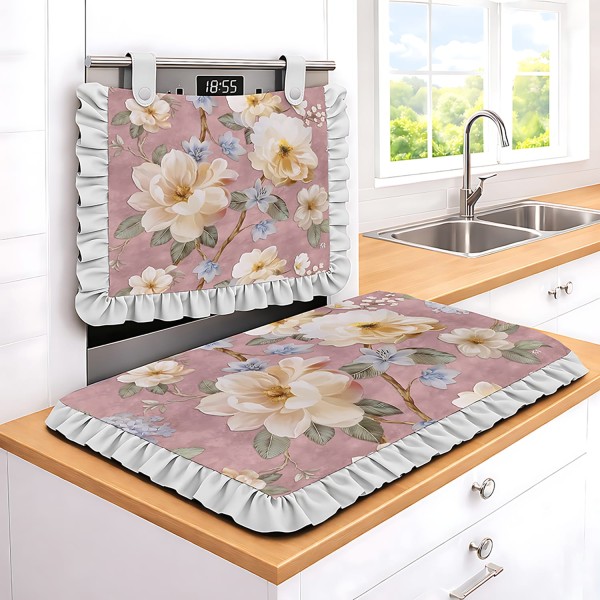 Set Copriforno e Coprifornelli Linea Flower Stampa Floreale – 100% Poliestere, 5 Colorazioni a Scelta