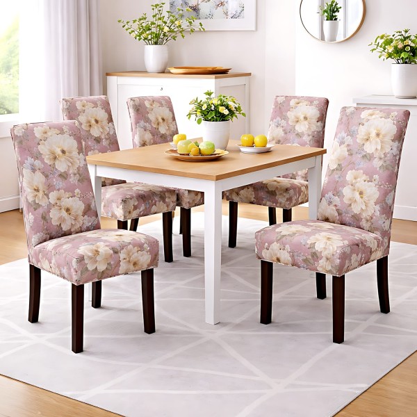 Copriasedia Elasticizzato Fantasia Floreale Set 6 Pezzi | 5 Colori | Sedie da Pranzo Schienale Alto