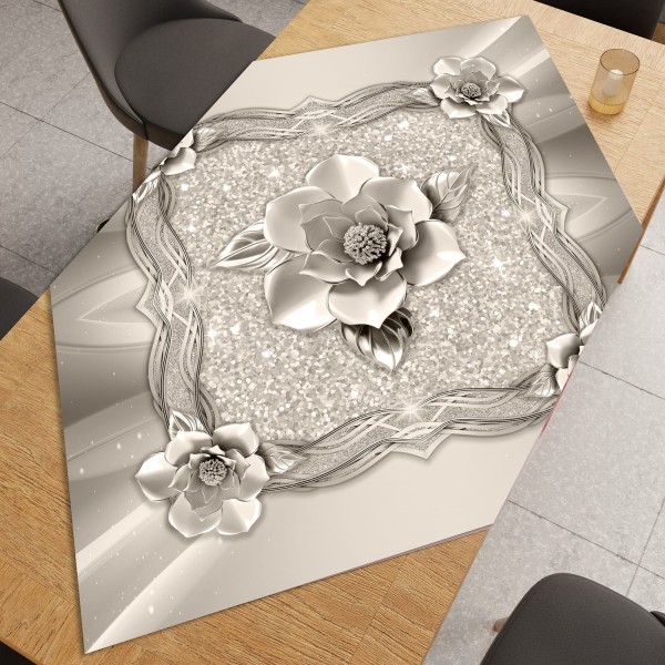 Centro Tavola Quadrato Linea Iron 90x90 cm | Stampa Digitale 3D Floreale | 4 Colori | Coordinato