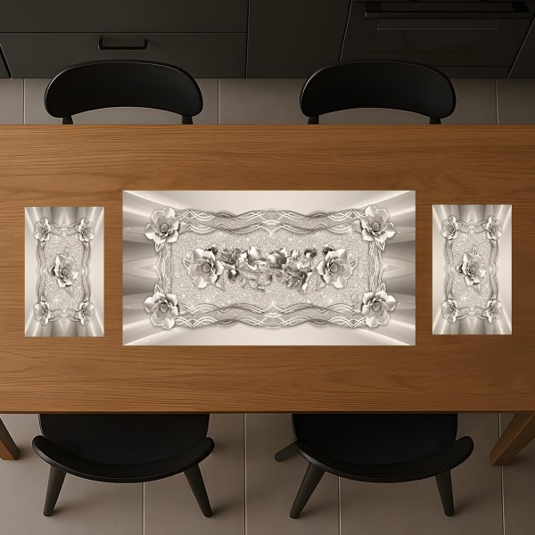 Set Tris da Tavola Linea Iron 100% Poliestere | Runner + 2 Tovagliette | Stampa 3D | 4 Colori