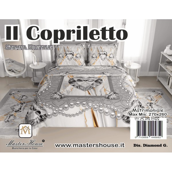 Copriletto Matrimoniale Diamond - Eleganza Moderna con Stampa Digitale, 270x260 cm, Disponibile in Vari Colori