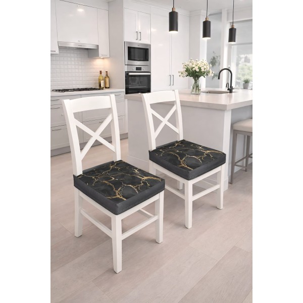 Coppia Cuscini Sedia con Fascia Elastica Effetto Marmo 40x40 cm – 100% Poliestere Linea Marmo