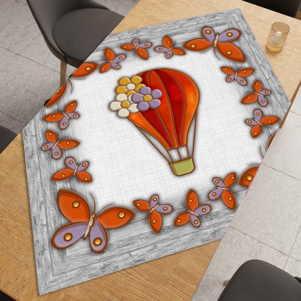 Centrotavola Quadrato 90x90 cm Stampa Mongolfiera con Farfalle – 100% Poliestere Linea Mongolfiera