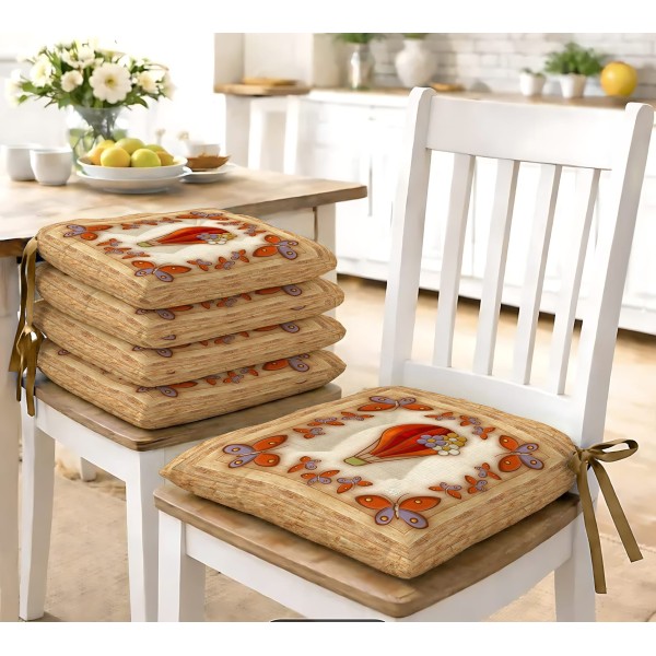 Set 6 Cuscini Sedia 40x40 cm con Lacci Stampa Mongolfiera – 100% Poliestere Linea Mongolfiera