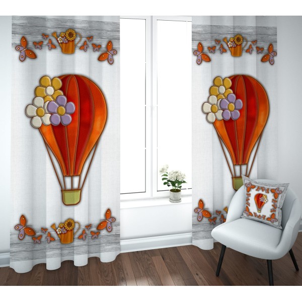 Coppia Tende Stampa Mongolfiera con Fiori e Farfalle – Pannelli 140x290 cm in 100% Poliestere