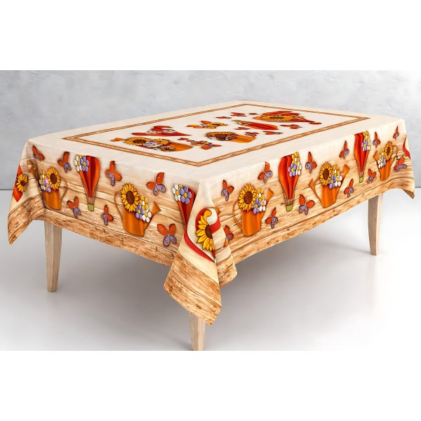 Tovaglia 6 Posti 180x145 cm Stampa Mongolfiera con Girasoli e Farfalle – 100% Poliestere Linea Mongolfiera