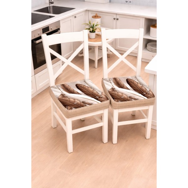 Coppia Cuscini Sedia con Fascia Elastica 40x40 cm Stampa Piume con Perle – 100% Poliestere Linea Tropical