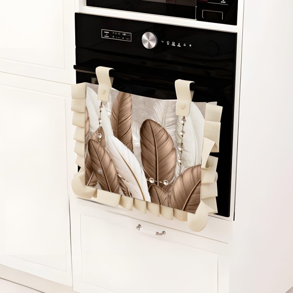 Copriforno con Balza e Passanti 40x50 cm Stampa Piume con Perle – 100% Poliestere Linea Tropical