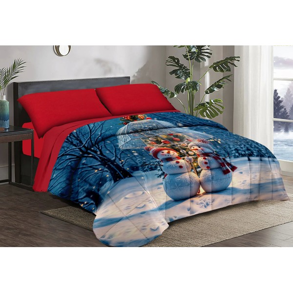 Trapunta Natalizia Matrimoniale – Pupazzi con Ombrello –  Stile e Comfort per le Feste