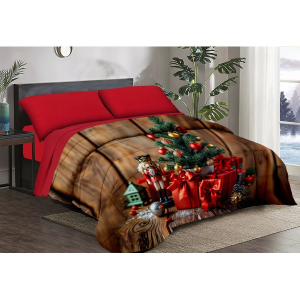 Trapunta Natalizia Matrimoniale – Schiaccianoci con Albero –  Stile e Comfort per le Feste