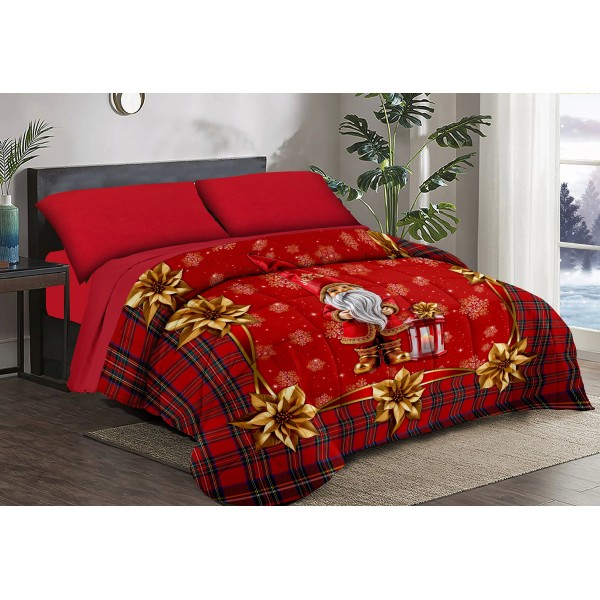 Trapunta Natalizia Matrimoniale – Babbo Natale con Candele  –  Stile e Comfort per le Feste