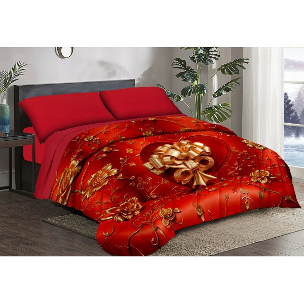 Trapunta Natalizia Matrimoniale – Cuore Natalizio Dorato –  Stile e Comfort per le Feste