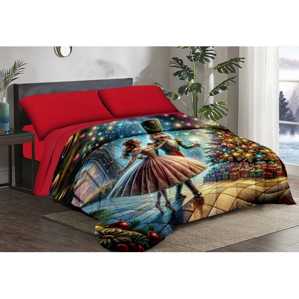 Trapunta Natalizia Matrimoniale – Ballerina Danzante e Schiaccianoci   –  Stile e Comfort per le Feste