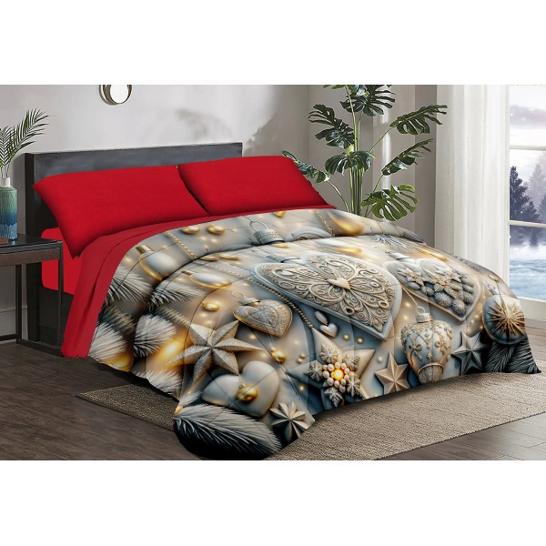 Trapunta Natalizia Matrimoniale – Cuori Natalizi Bianchi –  Stile e Comfort per le Feste