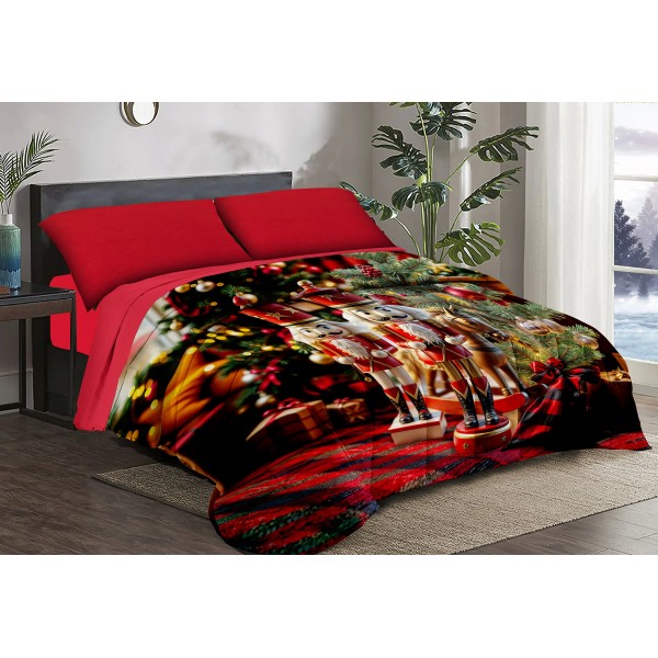 Trapunta Natalizia Matrimoniale – Doppio Schiaccianoci con Albero e Cavallo –  Stile e Comfort per le Feste