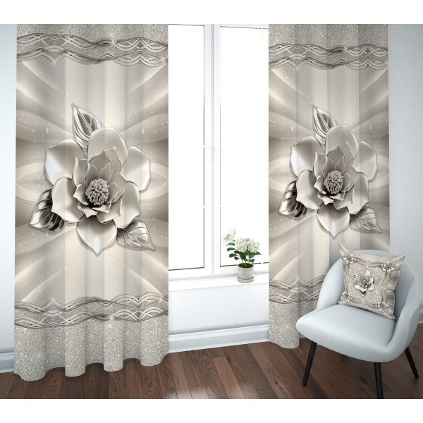 Coppia Tende Linea Iron 140x290 cm Microfibra Anallergica | Stampa 3D Floreale | 4 Colori | Occhielli