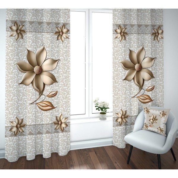 Coppia tende decorative linea Ceramica 140x290 cm con fiori in rilievo effetto 3D – 3 varianti colore eleganti