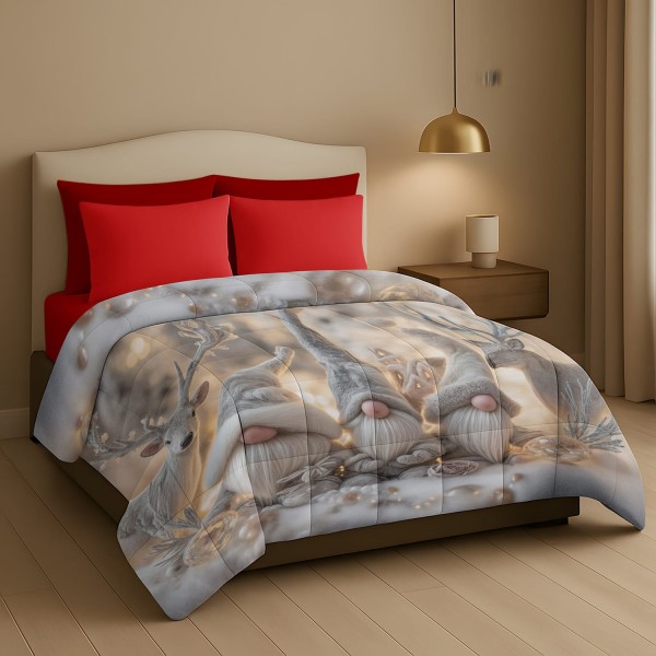 Trapunta Natalizia Matrimoniale – Gnomi Bianchi –  Stile e Comfort per le Feste