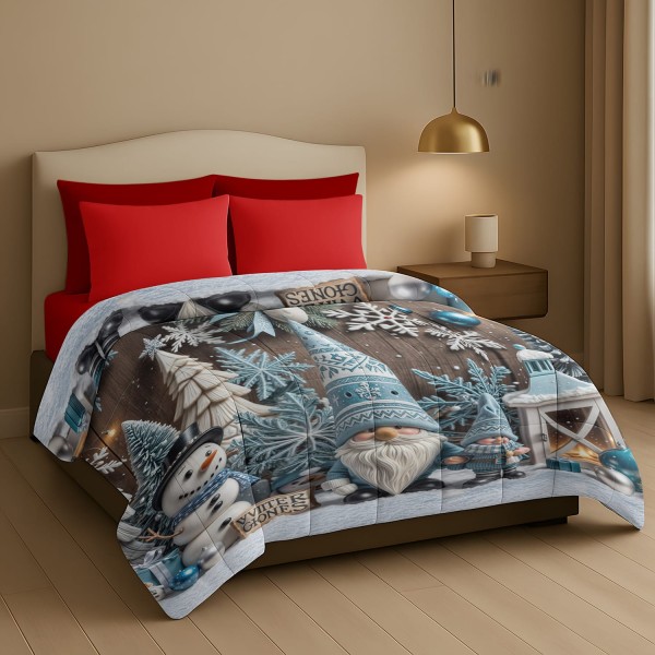 Trapunta Natalizia Matrimoniale – Gnomi blù –  Stile e Comfort per le Feste