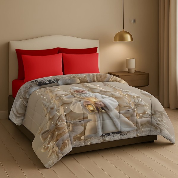 Trapunta Natalizia Matrimoniale –Babbo Natale bianco–  Stile e Comfort per le Feste